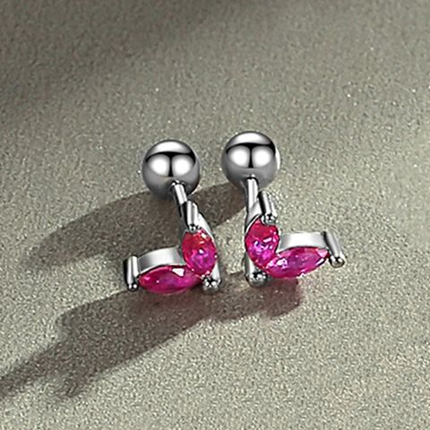 Simple Style Leaf Silver Plating Inlay Zircon Ear Studs 1 Pair
