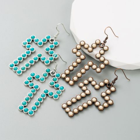 Fashion Cross Alloy Inlay Turquoise Women's Drop Earrings 1 Pair