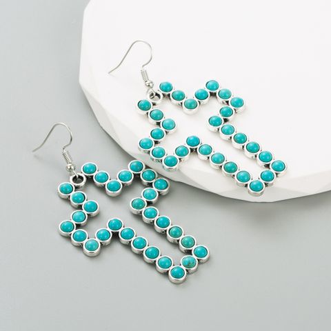 Fashion Cross Alloy Inlay Turquoise Women's Drop Earrings 1 Pair