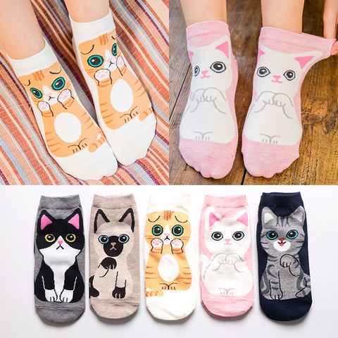 Frauen Niedliche Katze Baumwolle Jacquard Knöchel Socken