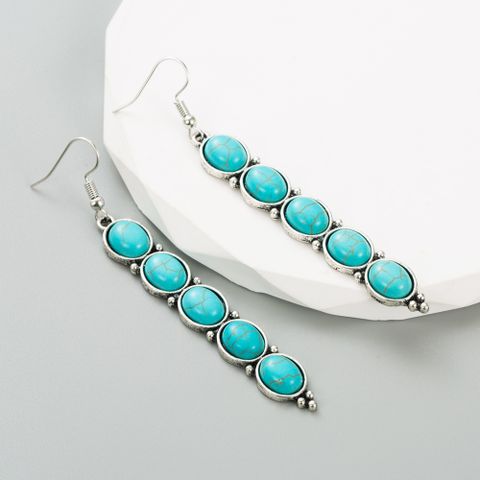 1 Pair Elegant Oval Inlay Alloy Turquoise Turquoise Drop Earrings
