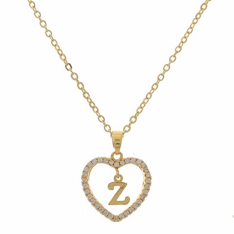 Simple Style Letter Heart Shape Alloy Inlay Zircon Women's Pendant Necklace