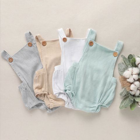 Fashion Solid Color Linen Baby Rompers