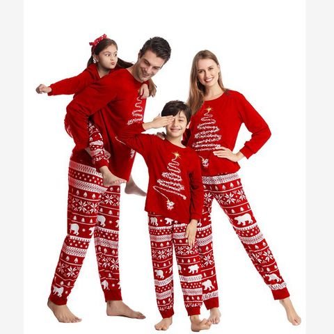 Mode Sapin De Noël Père Noël Coton Ensembles De Pantalons Famille Des Vêtements Assortis