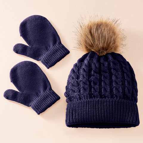 Kid's Fashion Solid Color Pom Poms Wool Cap