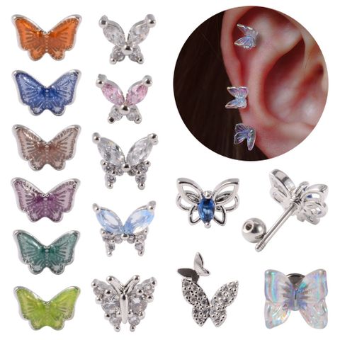 Simple Style Butterfly Stainless Steel Ear Studs Stainless Steel Earrings 1 Piece
