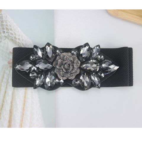 Fashion Flower Elastic Band Handmade Inlay Crystal Women's Woven Belts 1 Piece