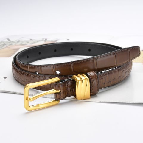 Casual Solid Color Leather Buckle Women's Leather Belts 1 Piece