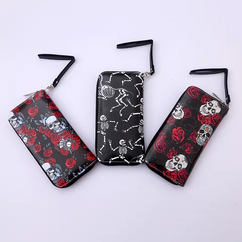 Unisex Skull Pu Leather Zipper Wallets