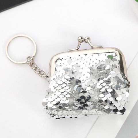 Women's Solid Color Pu Leather Sequins Zipper Coin Purses