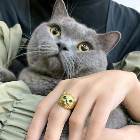 Retro Katze Kupfer Ringe Überzug Künstliche Edelsteine Kupfer Ringe