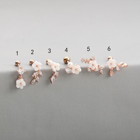 Fashion Flower Copper Ear Studs Inlay Zircon Copper Earrings 1 Piece