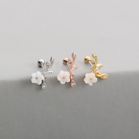 Fashion Flower Copper Ear Studs Inlay Zircon Copper Earrings 1 Piece