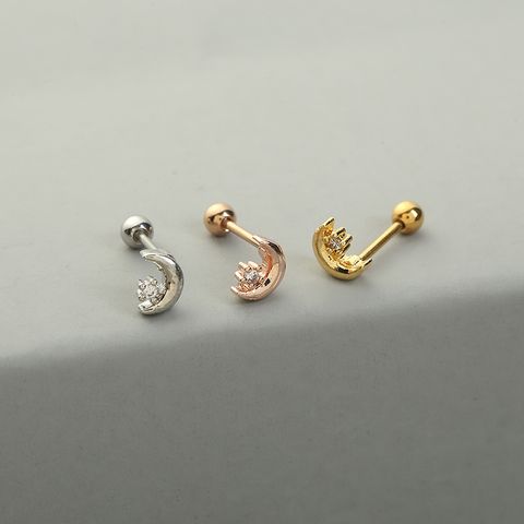 Fashion Moon Copper Ear Studs Inlay Zircon Copper Earrings 1 Piece