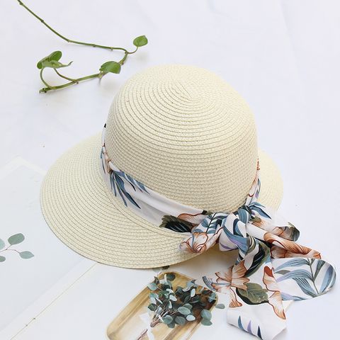 Women's Vacation Solid Color Bowknot Straw Hat