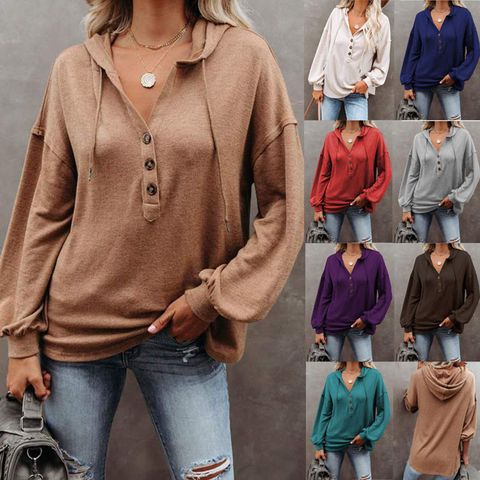 Mujeres Blusa Manga Larga Sudaderas Con Capucha Y Sudaderas Labor De Retazos Botón Moda Raya Color Sólido