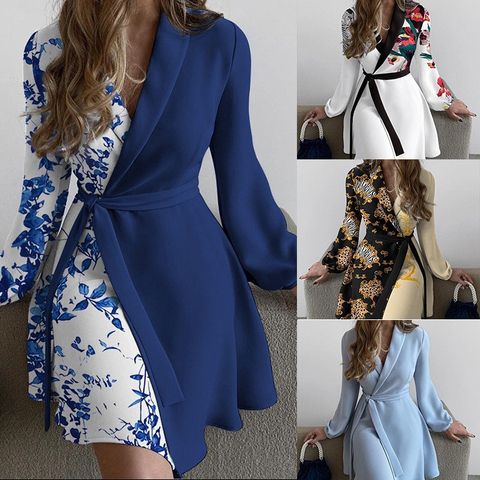 Women's Pencil Skirt Fashion V Neck Printing Long Sleeve Flower Butterfly Above Knee Daily