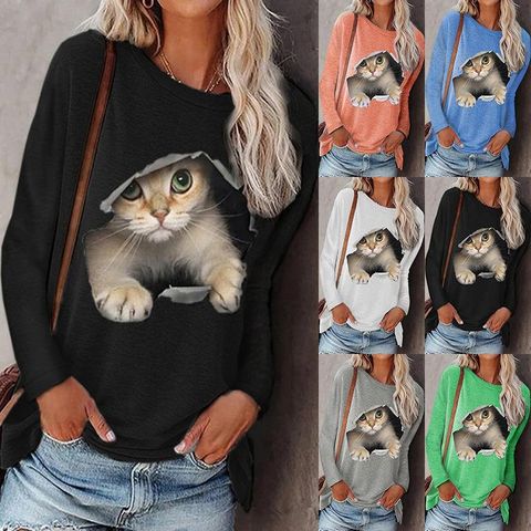 Women's Blouse Long Sleeve Blouses Printing Fashion Cat