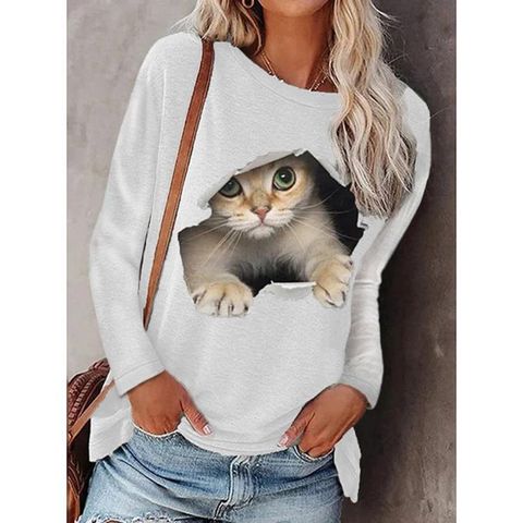 Women's Blouse Long Sleeve Blouses Printing Fashion Cat