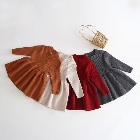 Fashion Solid Color Knit Girls Dresses