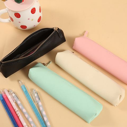 Cute Simple Solid Color Pu  Mini Pencil Case Student Stationery Wholesale