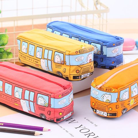 Mignon Creative Toile Étudiant Papeterie Petit Animal Bus Crayon Cas