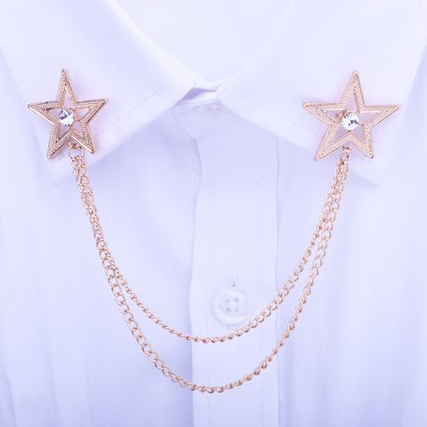 Fashion Pentagram Alloy Diamond Unisex Brooches Collar Pin