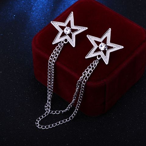 Fashion Pentagram Alloy Diamond Unisex Brooches Collar Pin