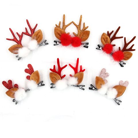 Fashion Antlers Cloth Pom Poms Hair Clip 2 Pieces