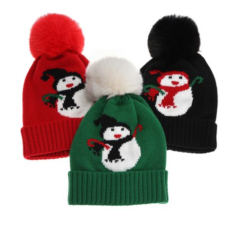 Children Unisex Fashion Snowman Pom Poms Jacquard Wool Cap