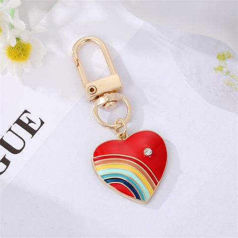 Cute Rainbow Heart Shape Eye Alloy Enamel Inlay Rhinestones Women's Keychain 1 Piece