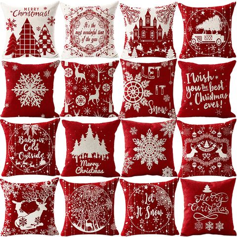 Fashion Letter Snowflake Elk Linen Pillow Cases