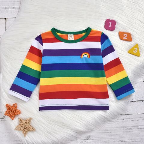 Casual Rainbow Cotton Blend T-shirts & Blouses