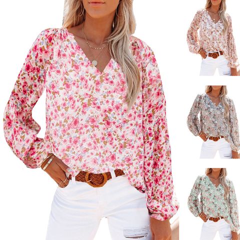 Women's Blouse Long Sleeve T-shirts Casual Elegant Ditsy Floral