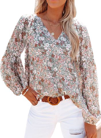 Women's Blouse Long Sleeve T-shirts Casual Elegant Ditsy Floral
