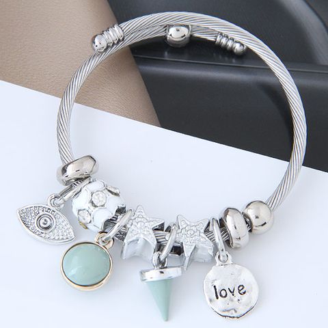 Fashion Round Letter Eye Alloy Steel Inlay Resin Women's Bangle 1 Piece