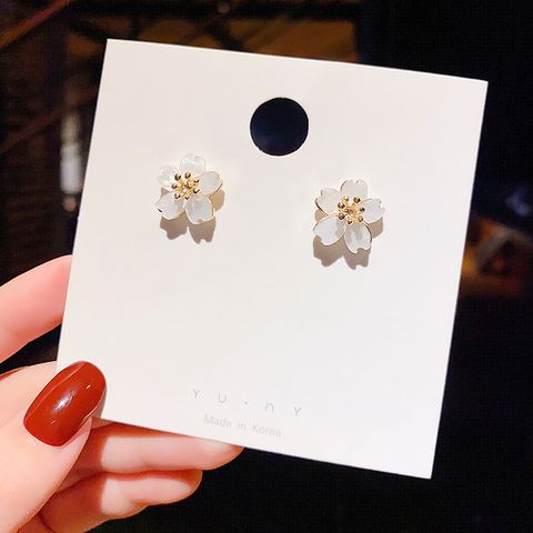 1 Pair Fashion Square Heart Shape Flower Imitation Pearl Alloy Inlay Rhinestones Opal Women's Earrings
