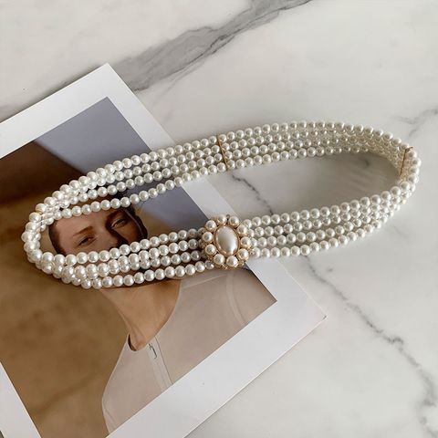 Fashion Geometric Metal Inlay Artificial Pearls Women's Chain Belts 1 Piece