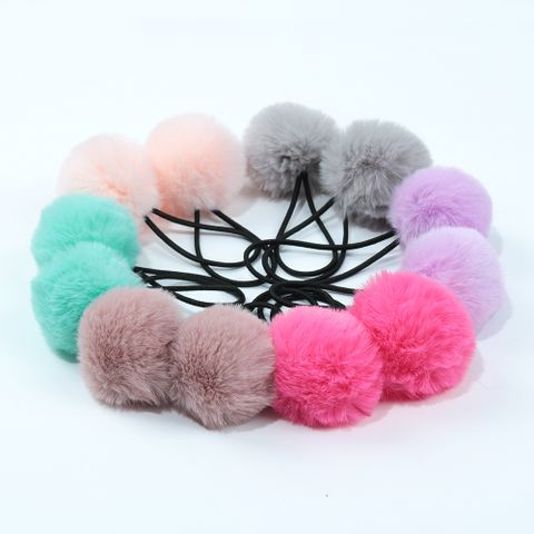 Cute Solid Color Artificial Wool Pom Poms Hair Tie 1 Piece