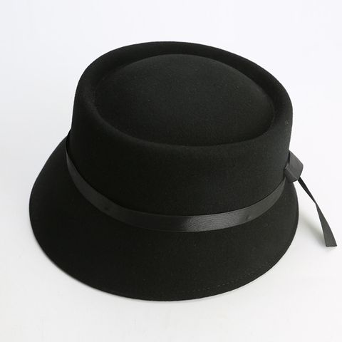 Women's Basic Solid Color Bowknot Wide Eaves Fedora Hat