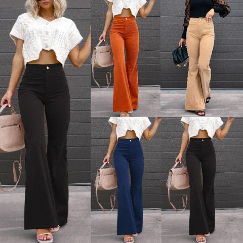 Women's Street Casual Solid Color Full Length Patchwork Flared Pants