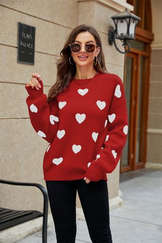 Women's Sweater Long Sleeve Sweaters & Cardigans Jacquard Fashion Heart Shape