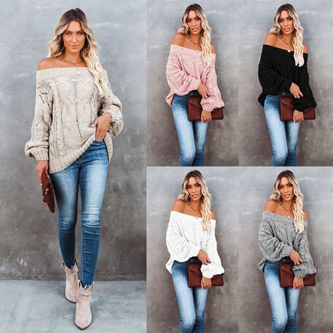 Women's Sweater Long Sleeve Sweaters & Cardigans Rib-knit Fashion Solid Color