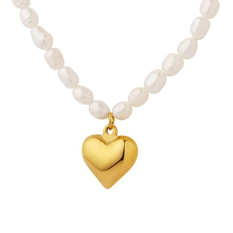 Glam Heart Shape Titanium Steel Beaded Pearl Necklace