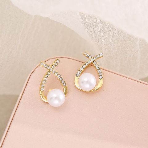 1 Pair Fashion Round Inlay Alloy Artificial Pearls Artificial Diamond Ear Studs