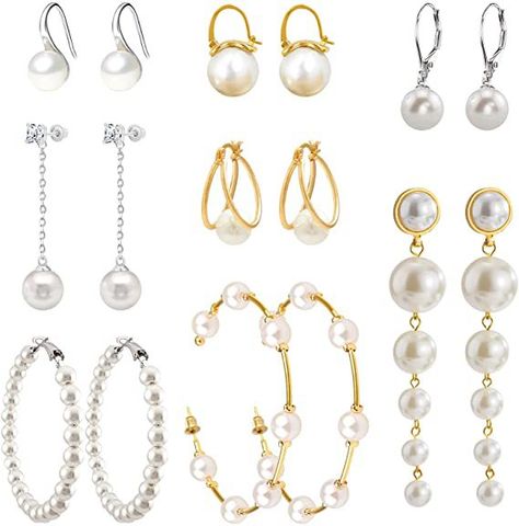 Fashion Round Artificial Pearl Stoving Varnish Women's Hoop Earrings 1 Pair