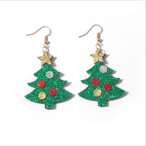 1 Pair Cute Christmas Hat Christmas Tree Santa Claus Pu Leather Earrings
