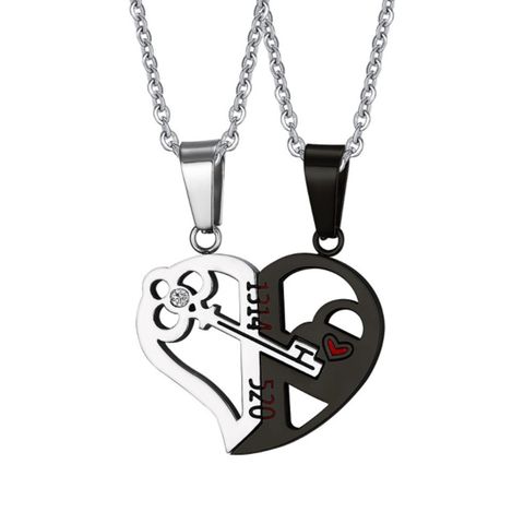 Fashion Heart Shape Key Metal Plating Inlay Zircon Couple Pendant Necklace 1 Set