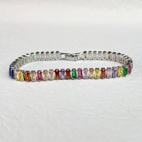 Copper Rhodium Plated Classic Style Inlay Colorful Zircon Bracelets