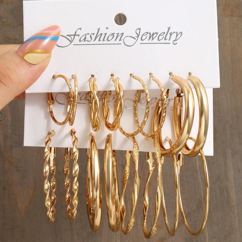 1 Set Fashion C Shape Inlay Alloy Artificial Gemstones Hoop Earrings
